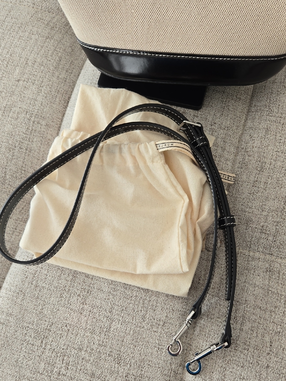 Tory Burch McGraw Canvas Bucket Bag with Black & Brown Trim - Picture 3 of 14